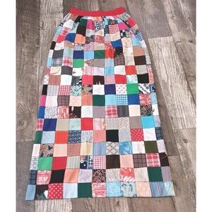 Vintage Handmade Granny Quilt Square Maxi Skirt Cottage Core Boho 29"Waist Sz M